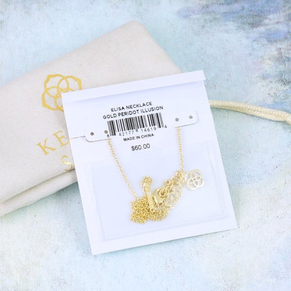 Kendra Scott Elisa Peridot Green Necklace Gold Plated Birthstone August - Picture 3 of 3